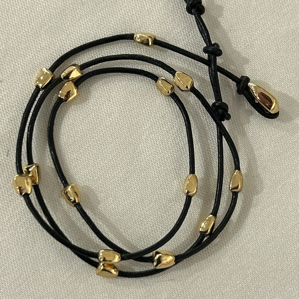 Stella&Dot Black Leather Wrap Bracelet with Gold Detail - Like New/Never Worn